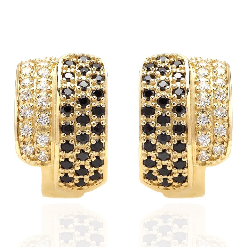 14K Yellow Gold 0.90Ct Simulated White and Black Diamond Huggie Earrings