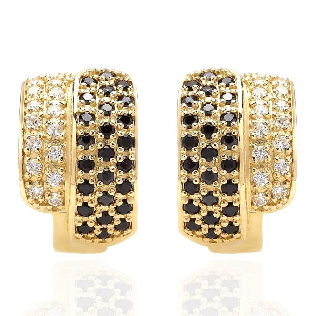 14K Yellow Gold 0.90Ct Simulated White and Black Diamond Huggie Earrings