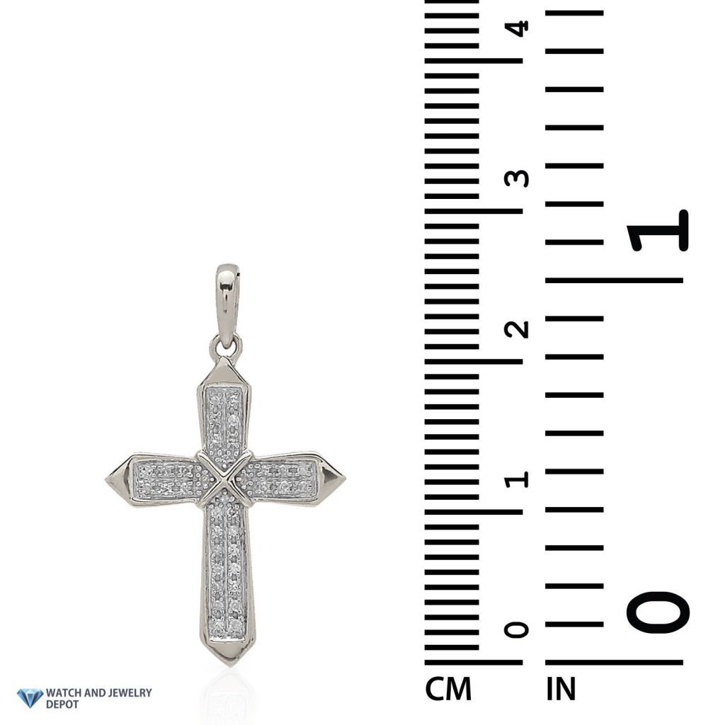 0.10CT Real Diamond Solid 10k White Gold Cross Religious Pendant 1"