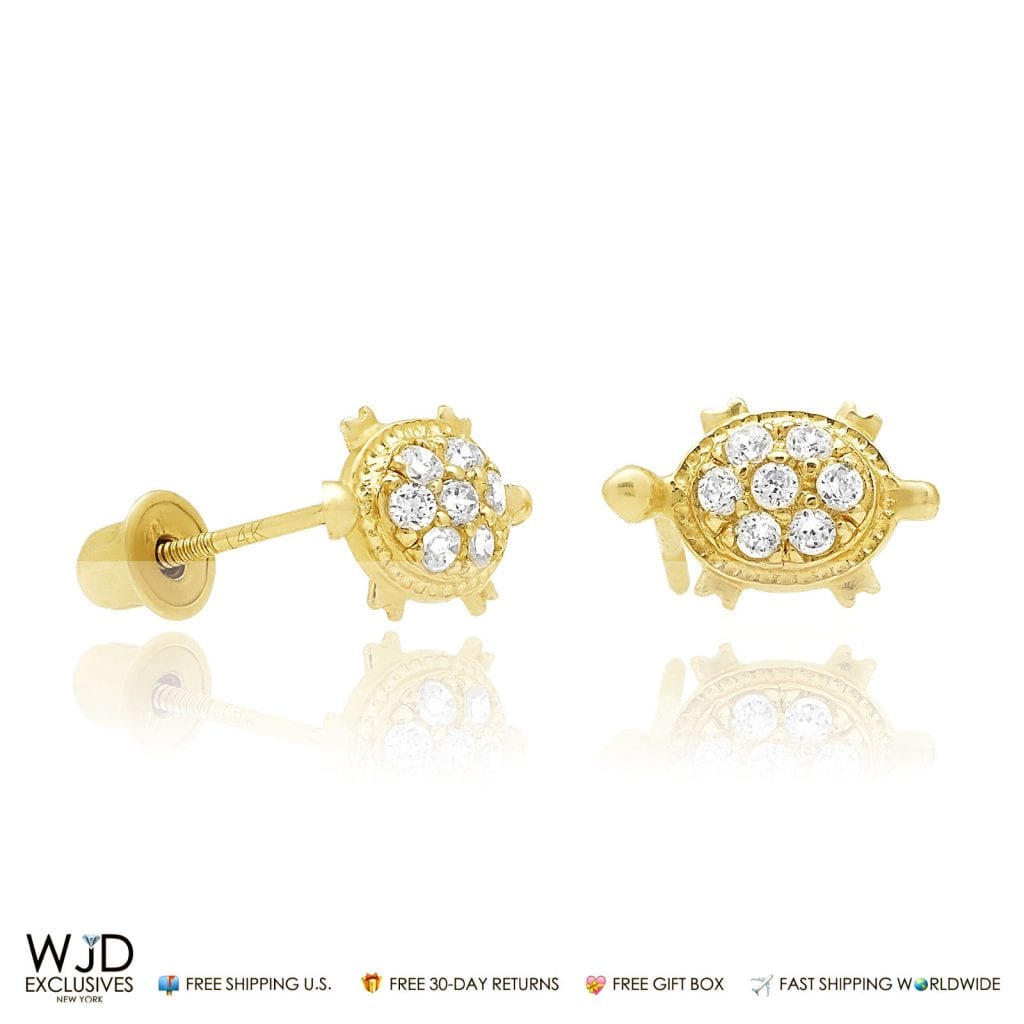 Turtle Stud Baby Screw Back Earrings