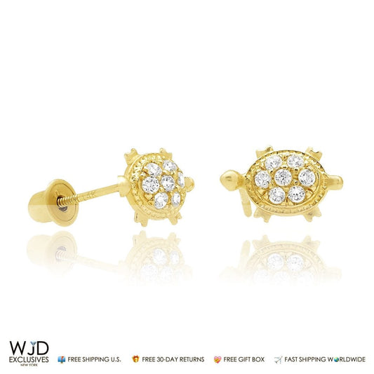 Turtle Stud Baby Screw Back Earrings
