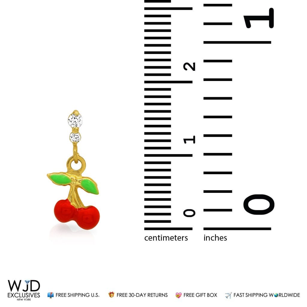 0.20Ct CZ Cherry Dangle Earrings 14K Yellow Gold Screw Back