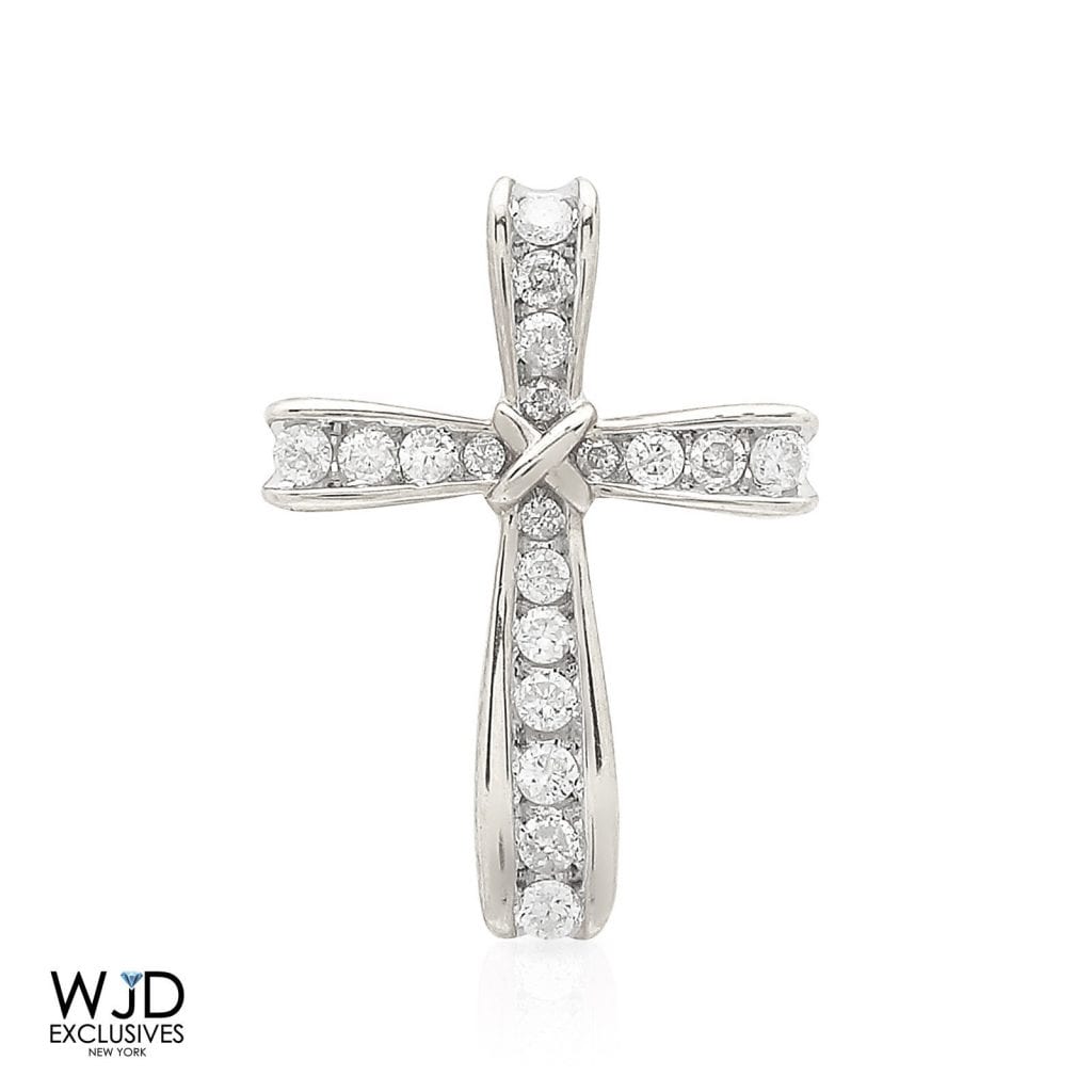 0.25CT Real Diamond Round 10k Solid Gold Cross Religious Charm Pendant White