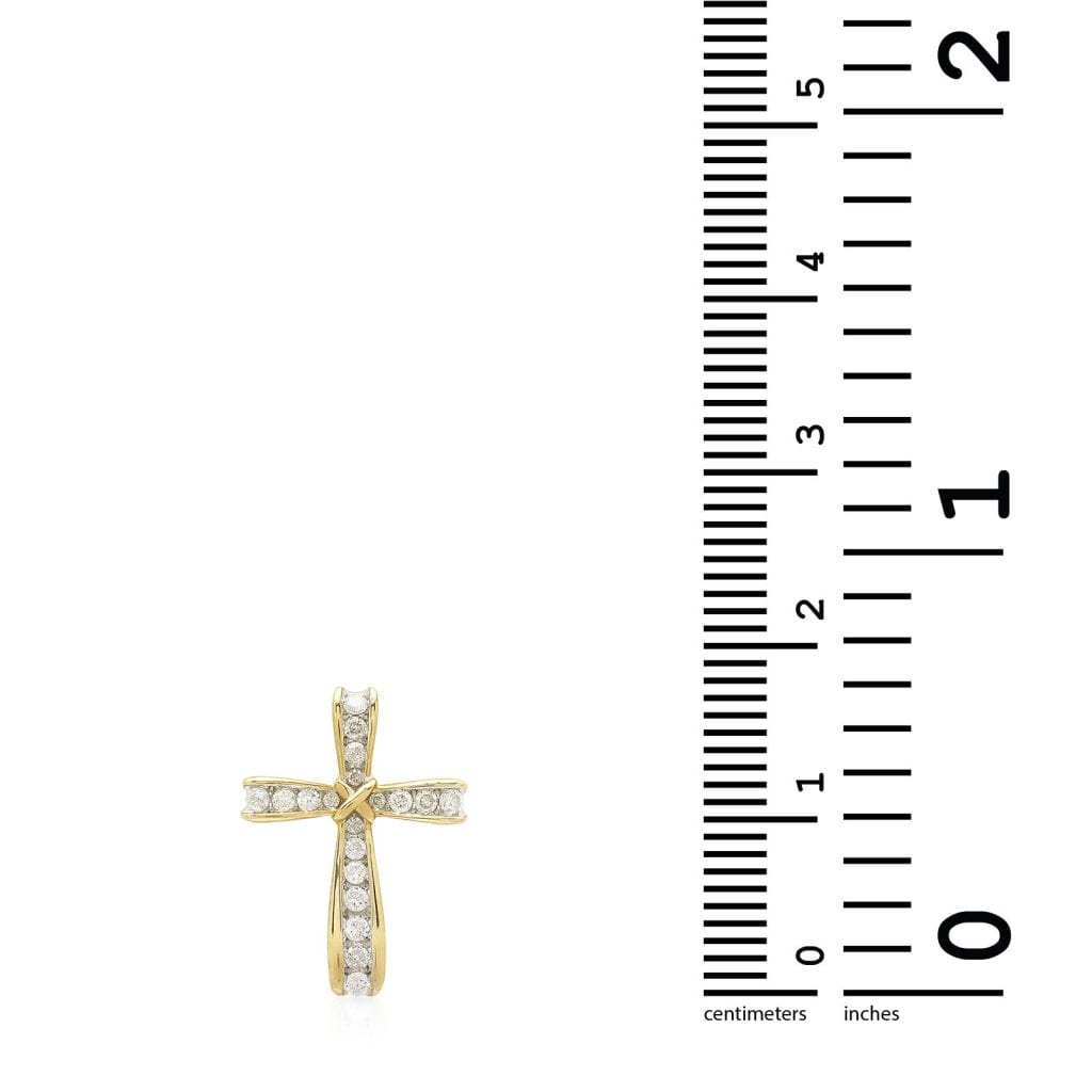0.25Ct Real Diamond 10k Solid Yellow Gold Religious Cross Pendant 0.7"