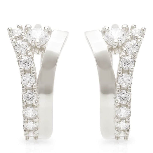 0.20CTW CZ 14k White Gold Fancy Huggie Hoop Earrings 0.5"