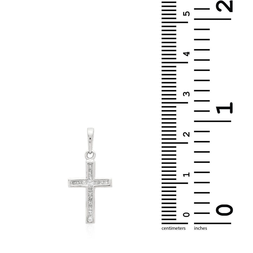 0.30CT Real Diamond Princess Cut 10k White Gold Cross Religious Charm Pendant