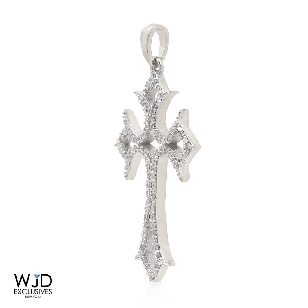 0.30CT Real Diamond Round 10k Solid Gold Cross Religious Charm Pendant White