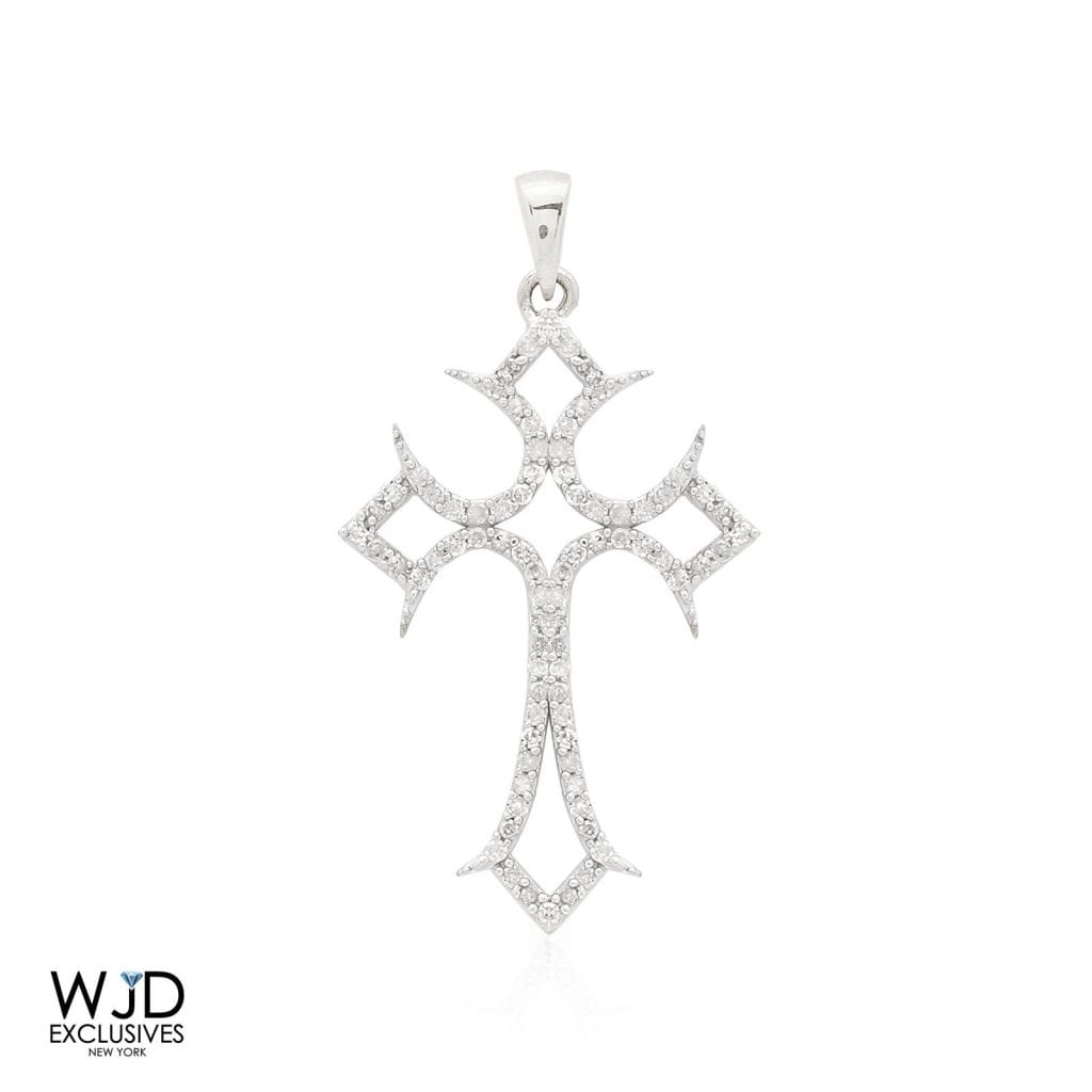 0.30CT Real Diamond Round 10k Solid Gold Cross Religious Charm Pendant White
