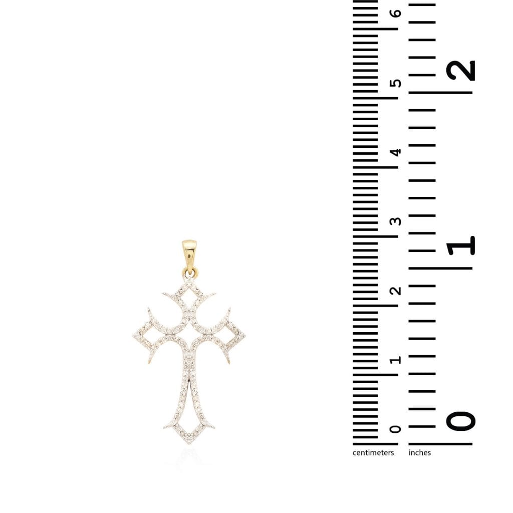 0.30CT Real Diamond Round 10k Solid Gold Cross Religious Charm Pendant Yellow
