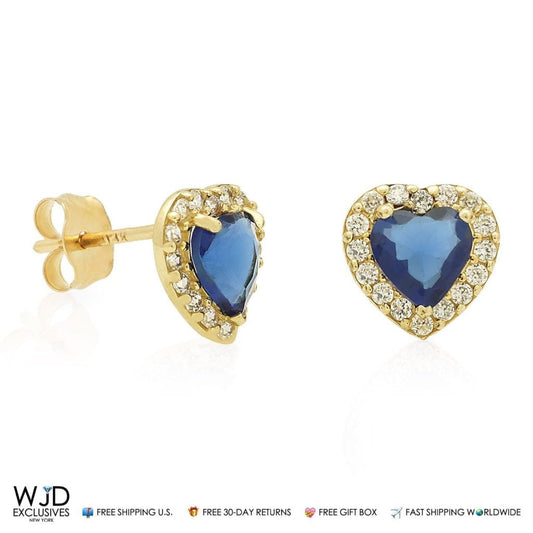 14K Yellow Gold Halo Heart Stud Earrings