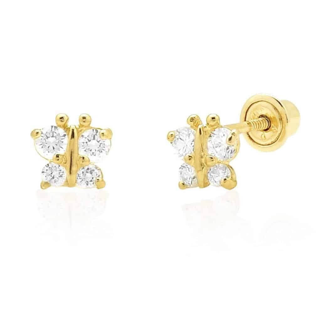 0.30CTW CZ 14K Gold Butterfly Screw Back Stud Earrings 5mm