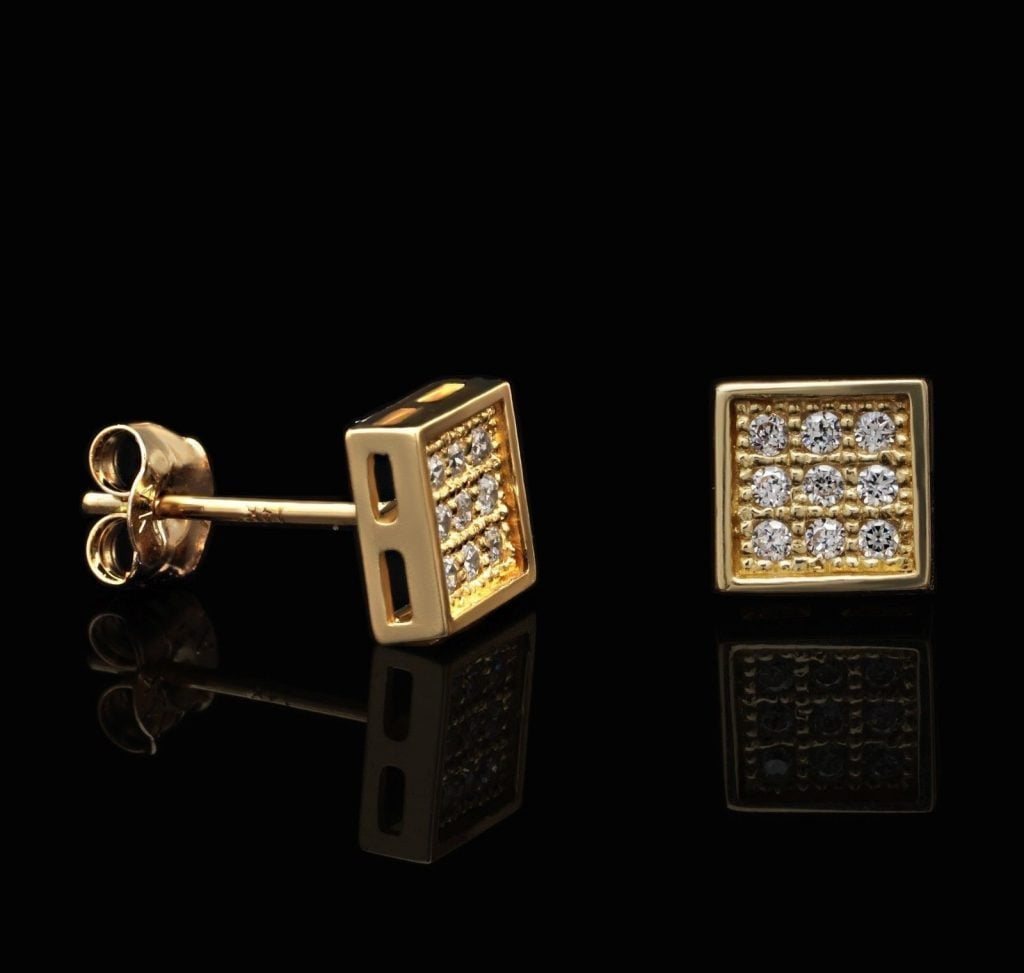0.30Ct Simulated Round Diamonds 14K Yellow Gold 6mm Square Shape Stud Earrings