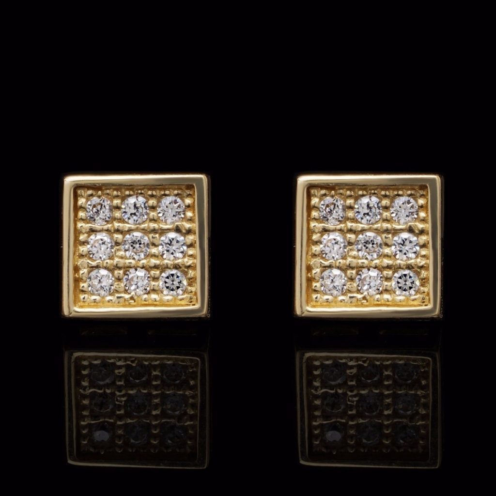 0.30Ct Simulated Round Diamonds 14K Yellow Gold 6mm Square Shape Stud Earrings