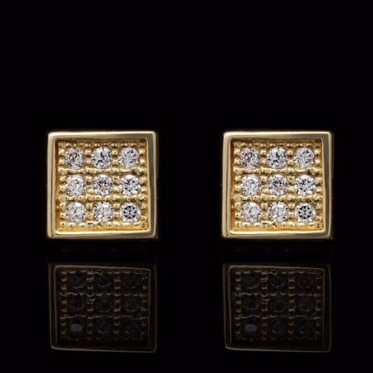 0.30Ct Round CZs 14K Yellow Gold 6mm Square Shape Stud Earrings