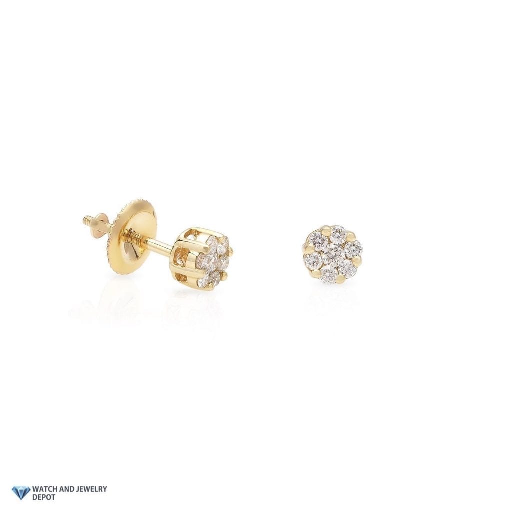 0.35Ct Real Diamond 14k Real Gold Yellow Cluster Screw Back Stud Earrings 5mm