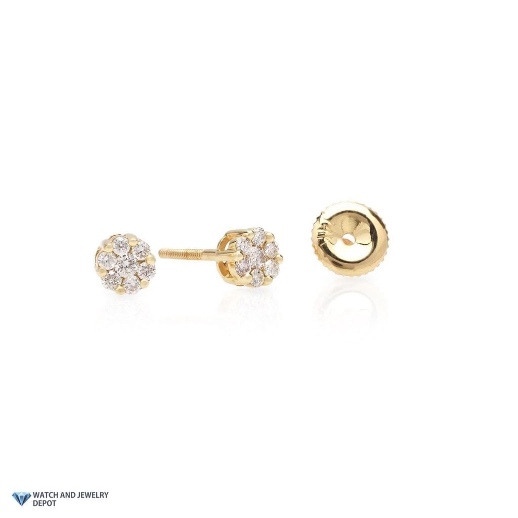 0.35Ct Real Diamond 14k Real Gold Yellow Cluster Screw Back Stud Earrings 5mm