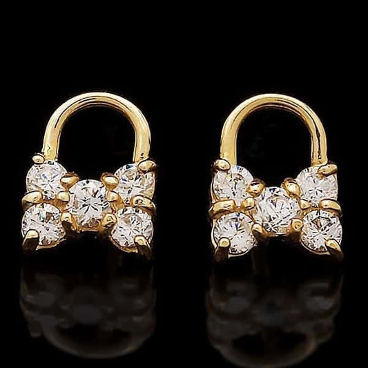 14K Yellow Gold 0.40Ct Brilliant CZ Bowtie Lock Stud Earrings