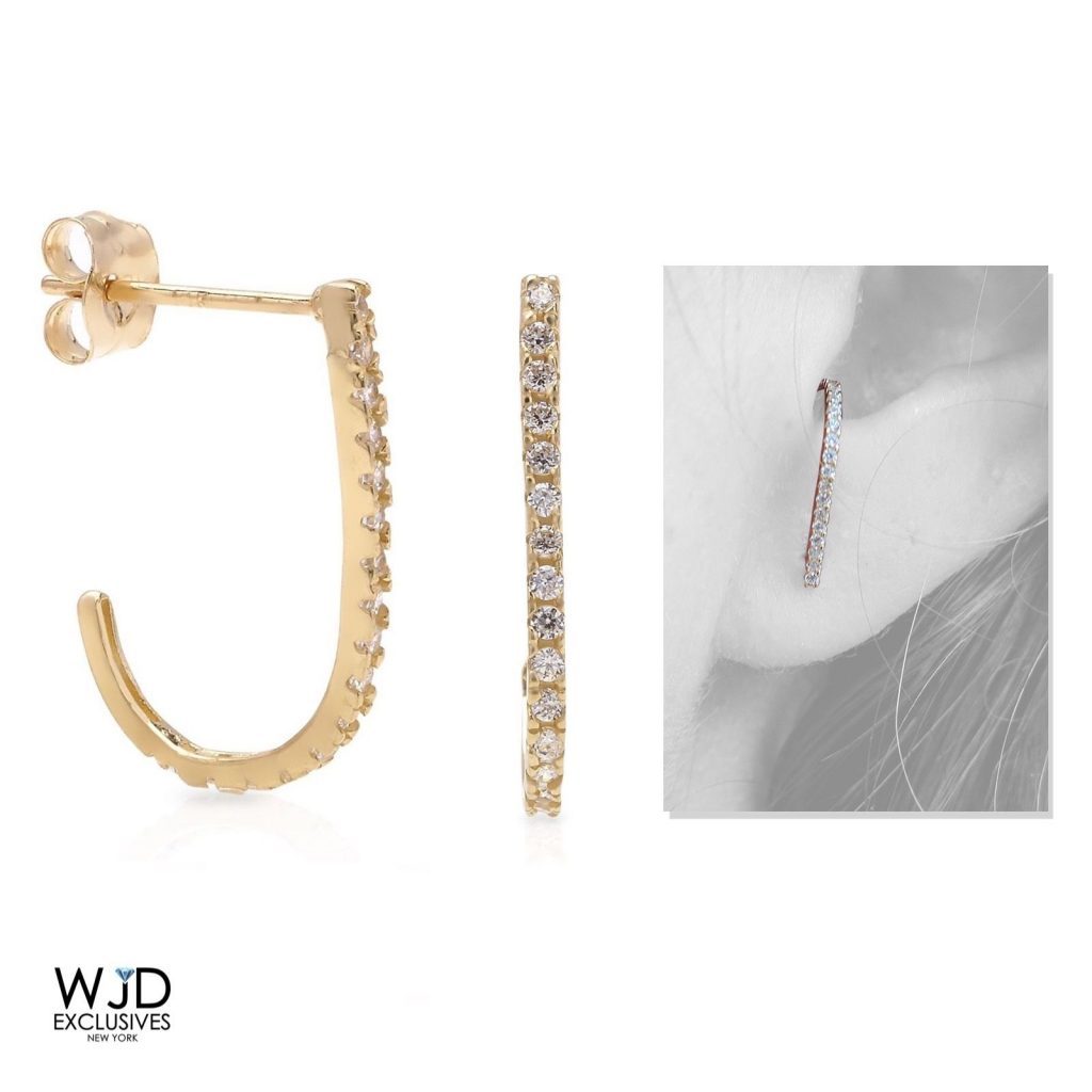 14K Yellow Gold 0.40Ct CZ Suspender J Hook Earrings