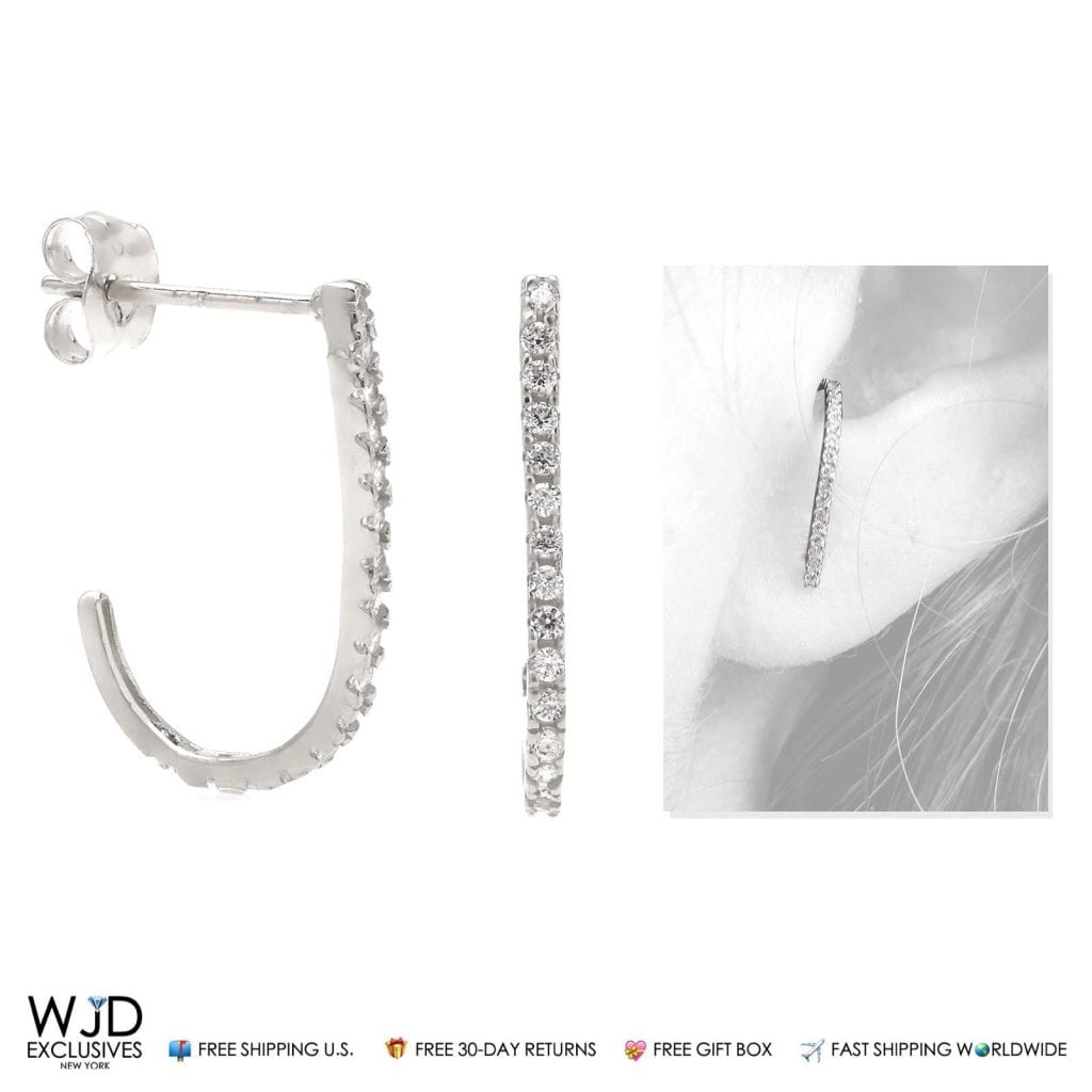 0.40Ct Created Diamond 14K White Gold Rounded Suspender J Hook Earrings