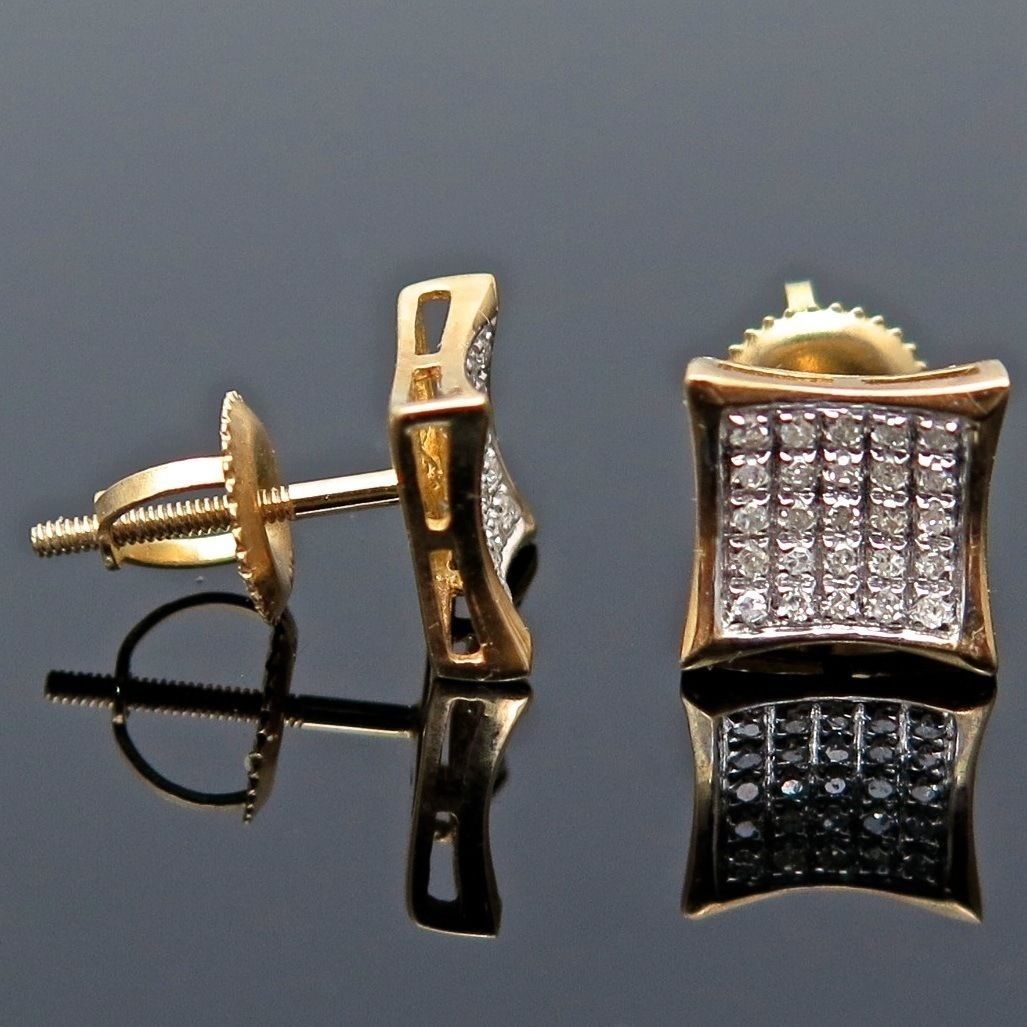 .40Ct Real Diamond 10K Yellow Gold Micro Pave Kite Square Screwback Earrings