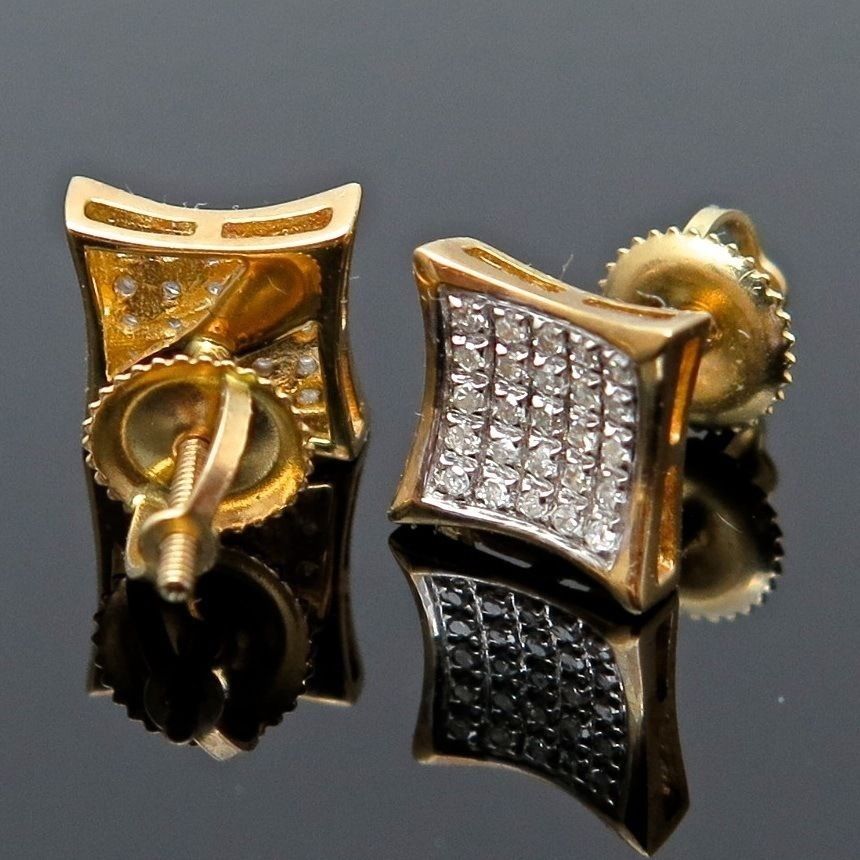.40Ct Real Diamond 10K Yellow Gold Micro Pave Kite Square Screwback Earrings