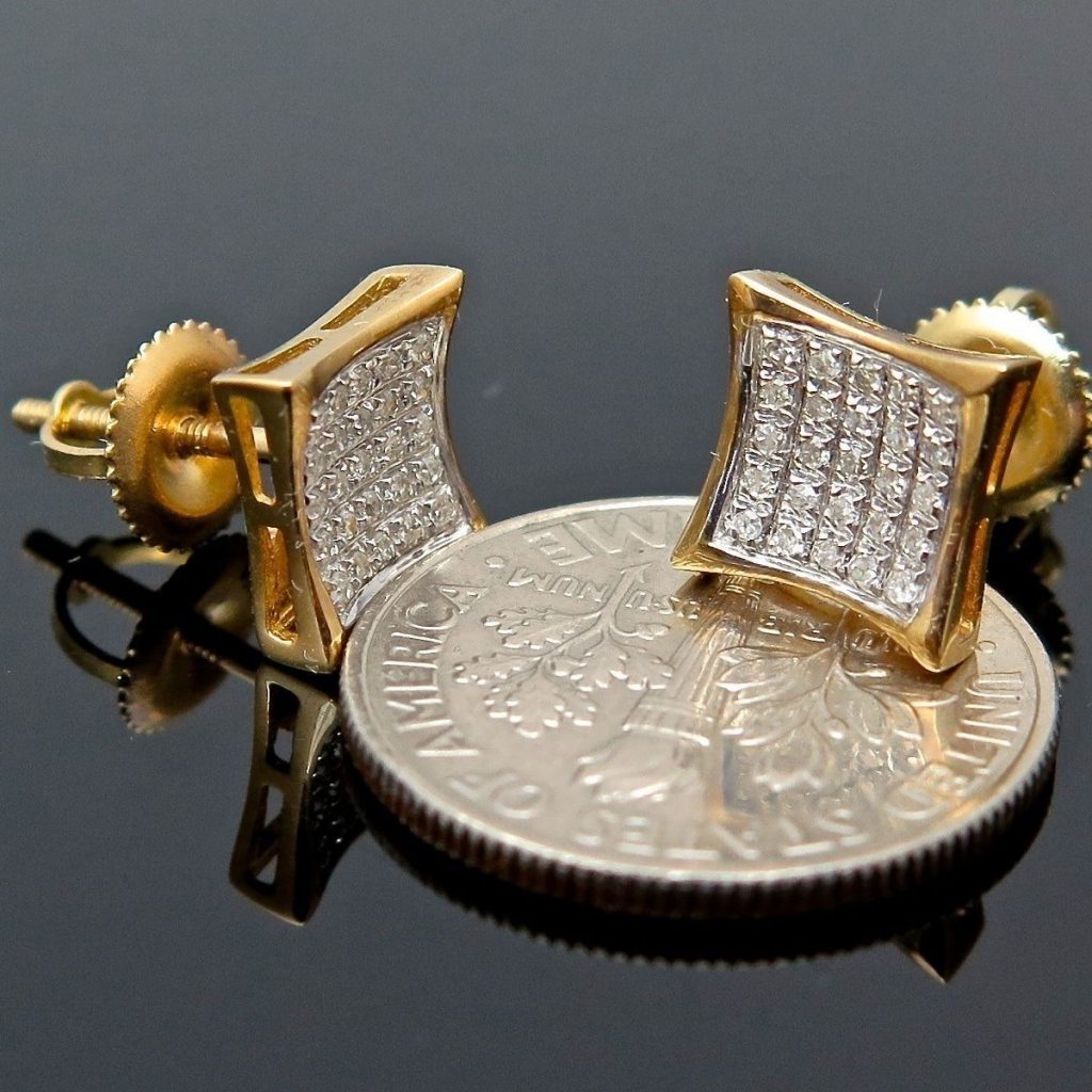 .40Ct Real Diamond 10K Yellow Gold Micro Pave Kite Square Screwback Earrings