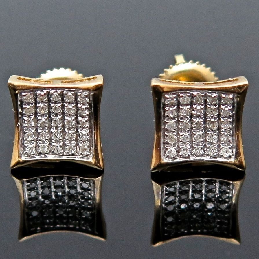 .40Ct Real Diamond 10K Yellow Gold Micro Pave Kite Square Screwback Earrings