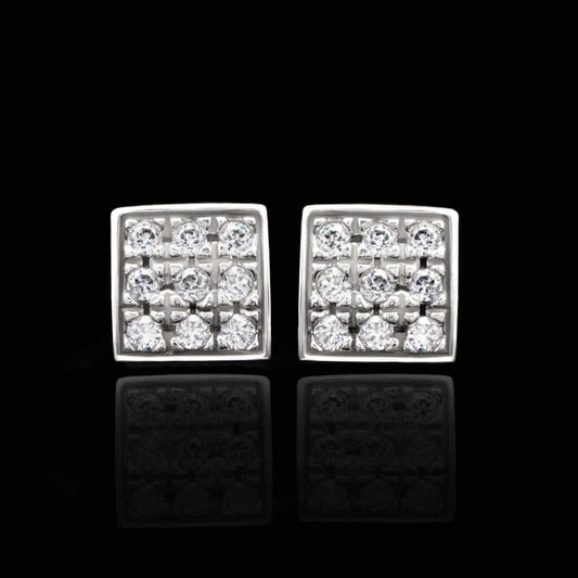 0.40Ct Pave CZ Square Push Back Stud Earrings 14k White Gold
