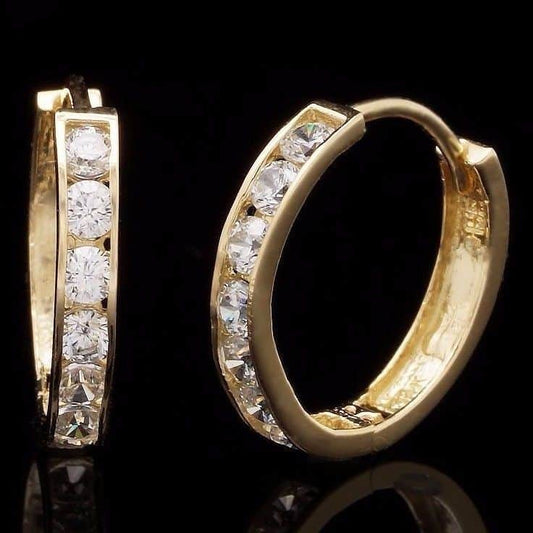 0.50Ct Brilliant CZ 14K Yellow Gold Huggie Hoop Earrings 0.5"