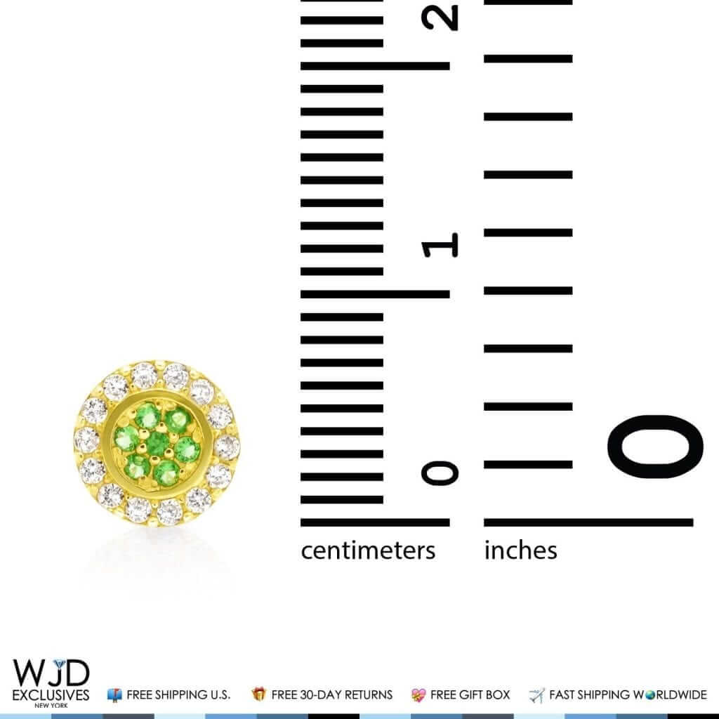 0.50Ct CZ & Peridot Halo Stud Earrings 14K Yellow Gold 7mm