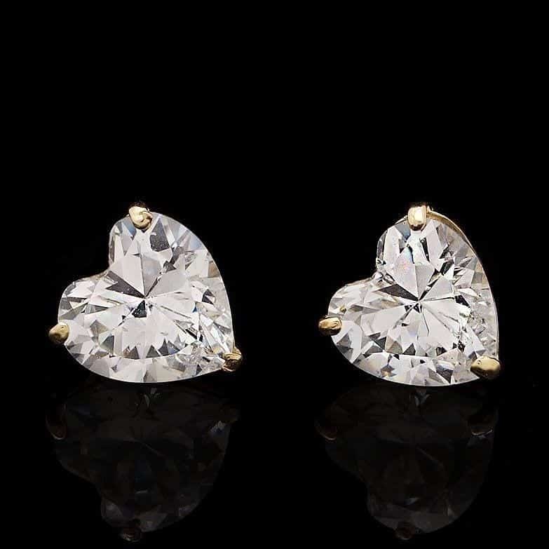 .50CTW CZ Heart 14K Yellow Gold Screwback Stud Earrings 4mm