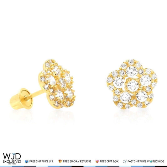 14K Gold 0.50Ct CZ & Birthstones Flower Cluster Stud Earrings 8mm