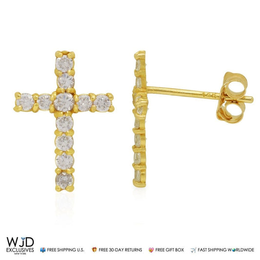 14K Yellow Gold 0.50Ct CZ Cross Stud Bush Back Earrings