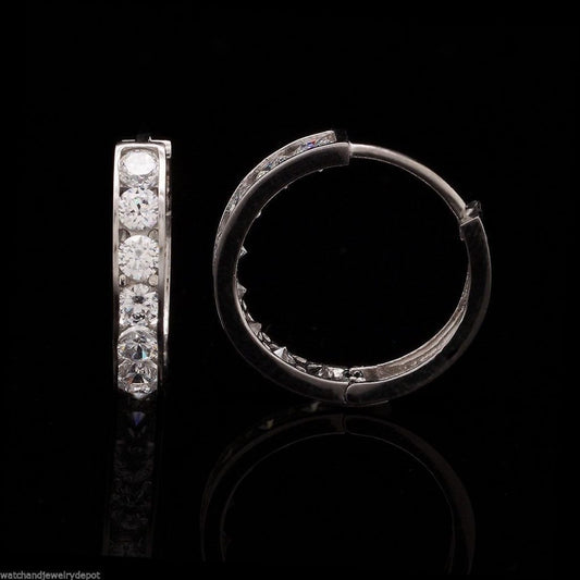 0.5CTW CZ 14K White Gold Huggie Hoop Earrings 0.5"