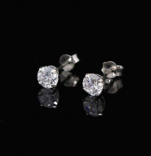 0.5Ct Round CZ 14K White Gold 4mm Round Push Back Stud Earrings