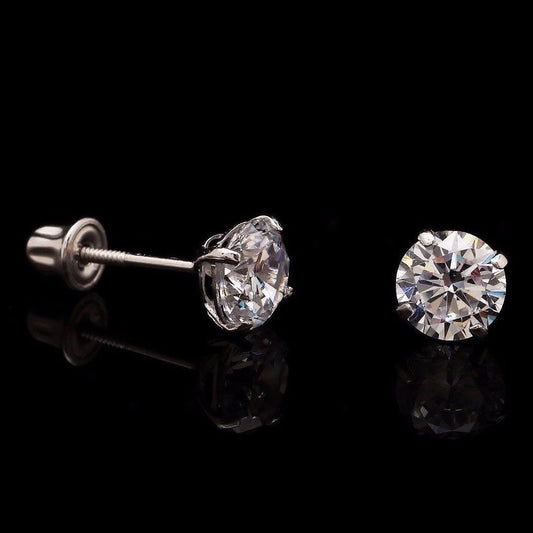 0.5Ct CZ 14K White Gold 4mm Round Screw Back Stud Earrings