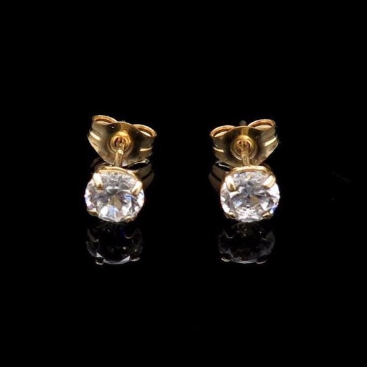 0.50CTW CZ 14K Yellow Gold Brilliant Push Back Stud Earrings 4mm