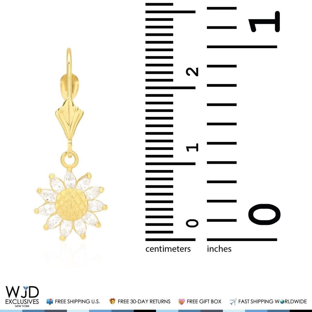 0.60CTW CZ 14K Yellow Gold Sunflower Dangle Leverback Earrings