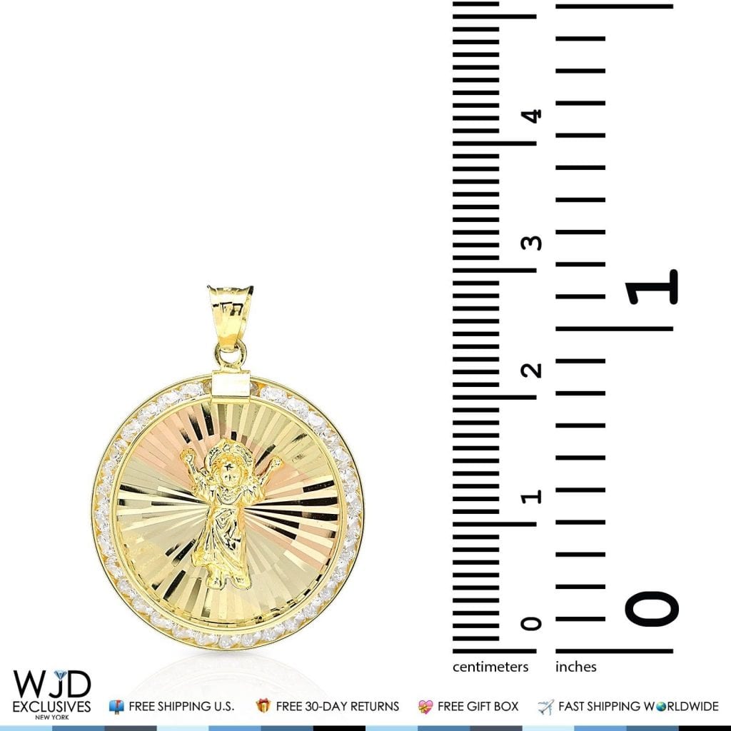 14k Yellow & Rose Gold CZ Infant Jesus Religious Charm Pendant 1"