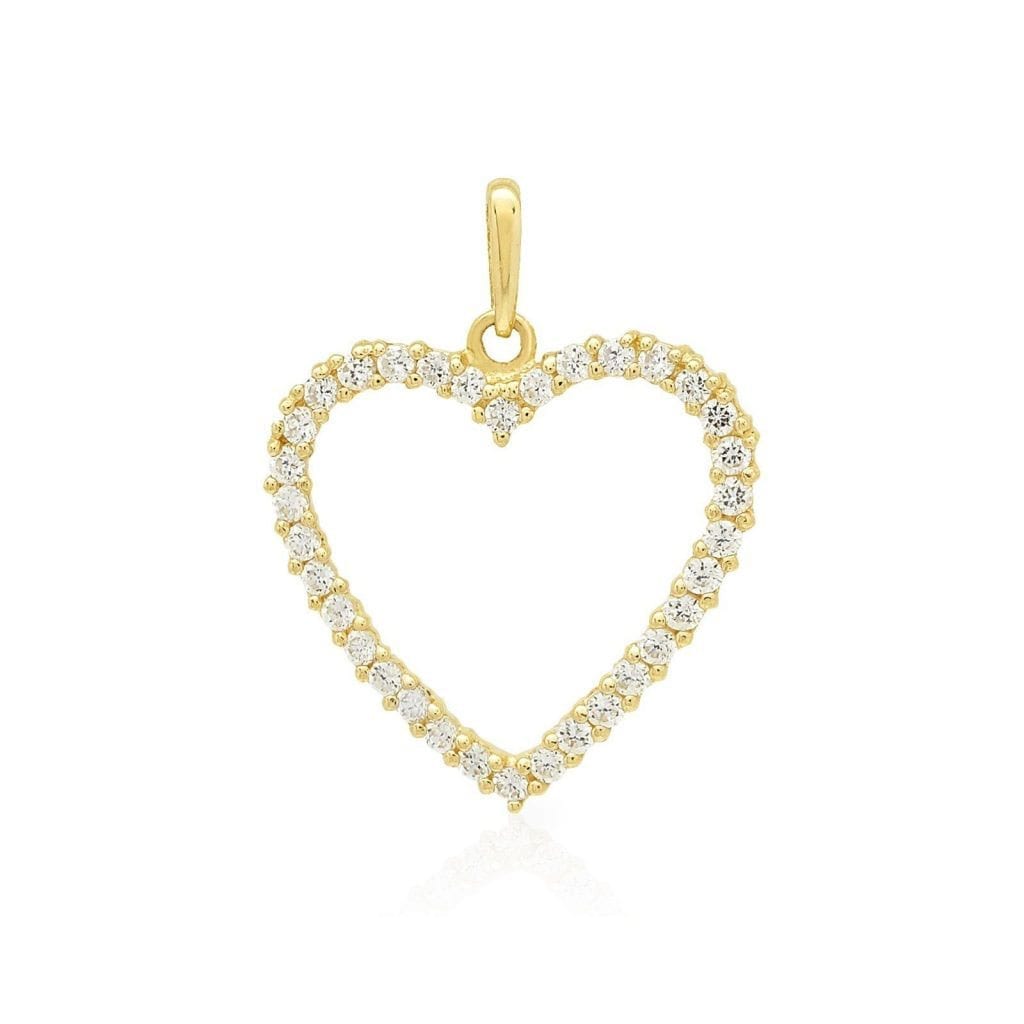14K Yellow Gold White Gold 0.75Ct CZ Open Heart Pendant 0.8"