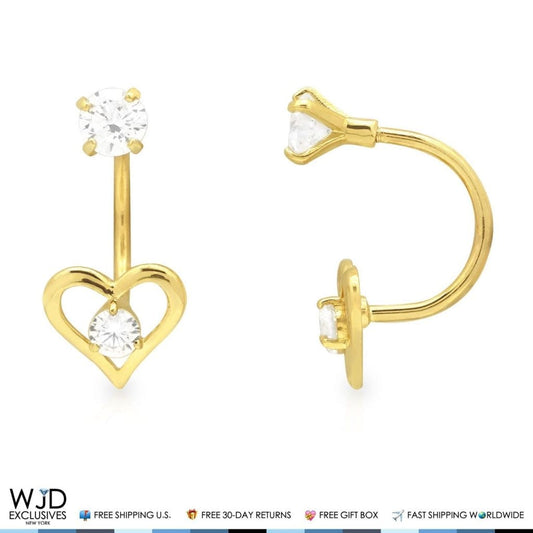 0.80Ct CZ Heart Shape Dangle Earrings 14K Yellow Gold