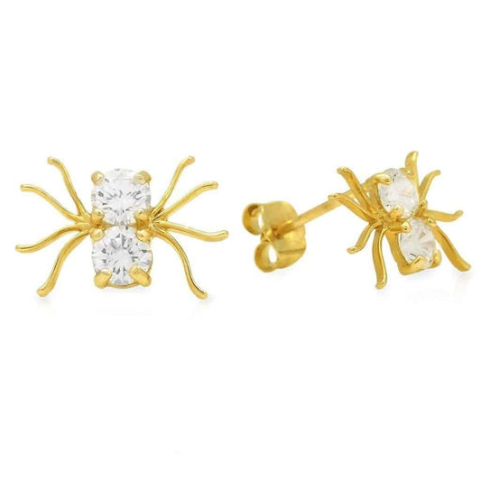 0.80Ct CZ Small Spider Stud Earrings 14k Yellow Gold 0.3"