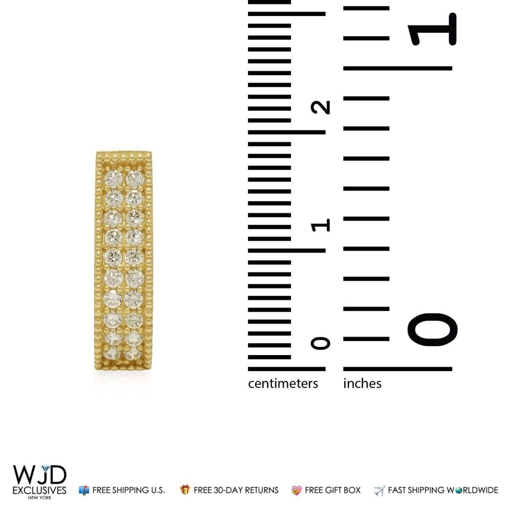 14K Yellow Gold Double-Row CZ Huggie Hoop Wavy Earrings