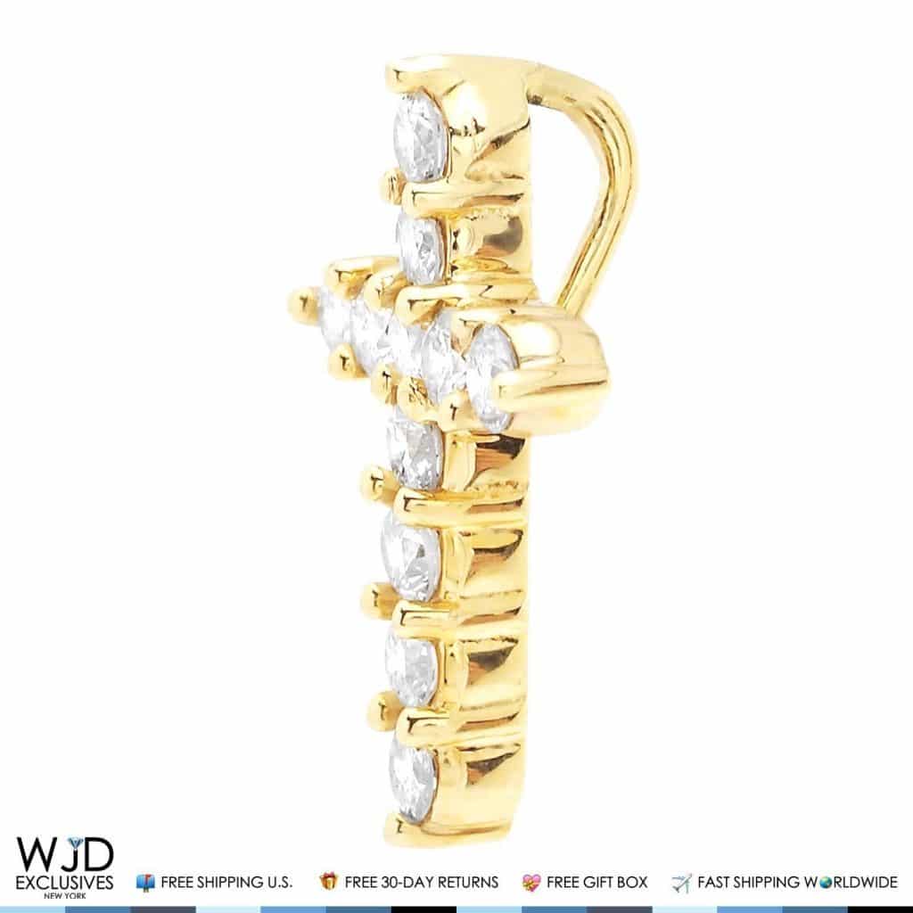 1CT Real Diamond 14k Solid Yellow Gold Religious Cross Pendant