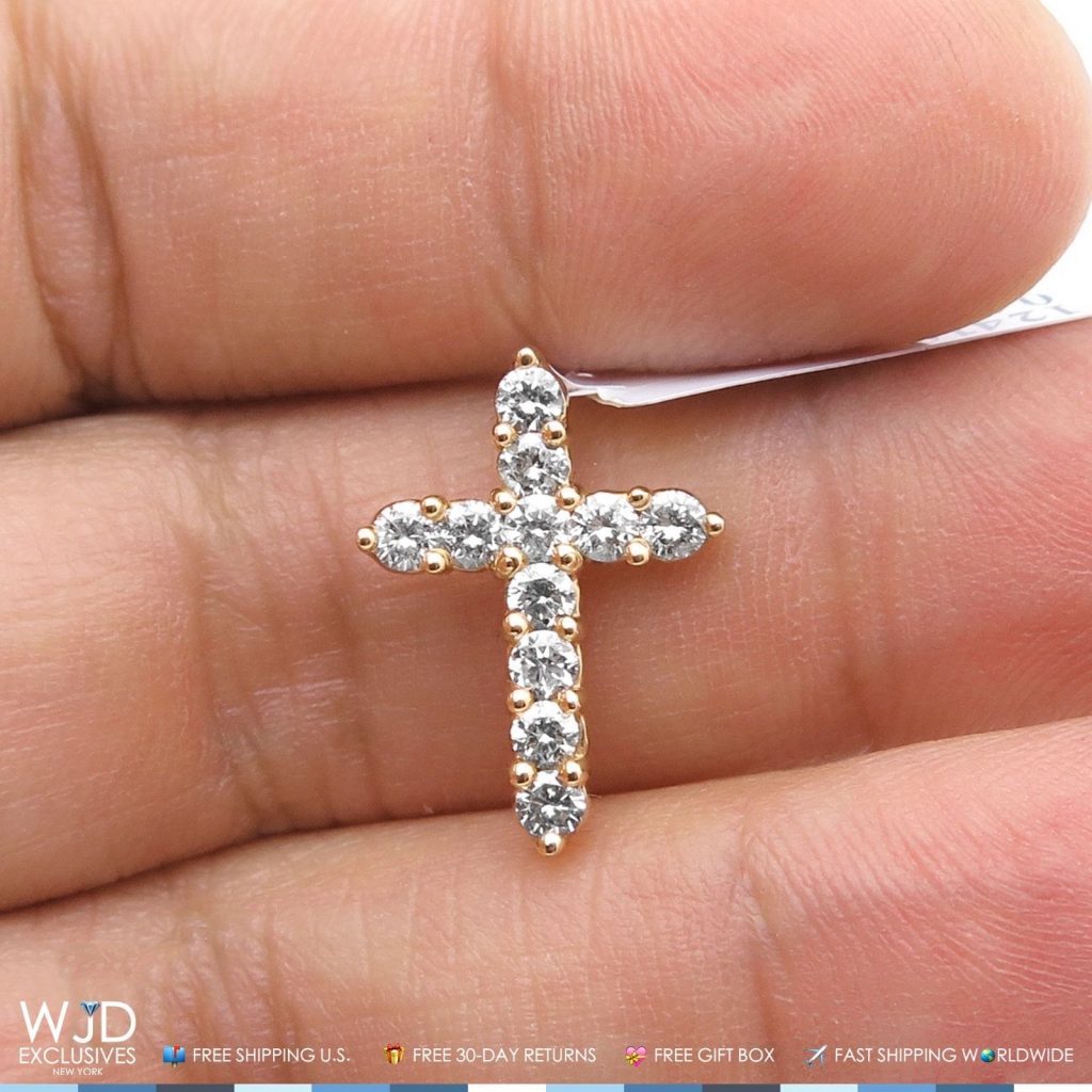 1CT Real Diamond 14k Solid Yellow Gold Religious Cross Pendant