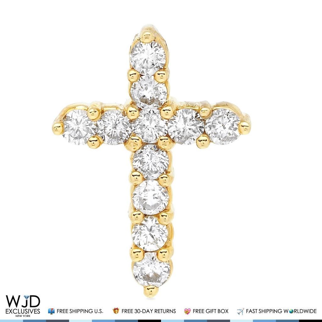 1CT Real Diamond 14k Solid Yellow Gold Religious Cross Pendant