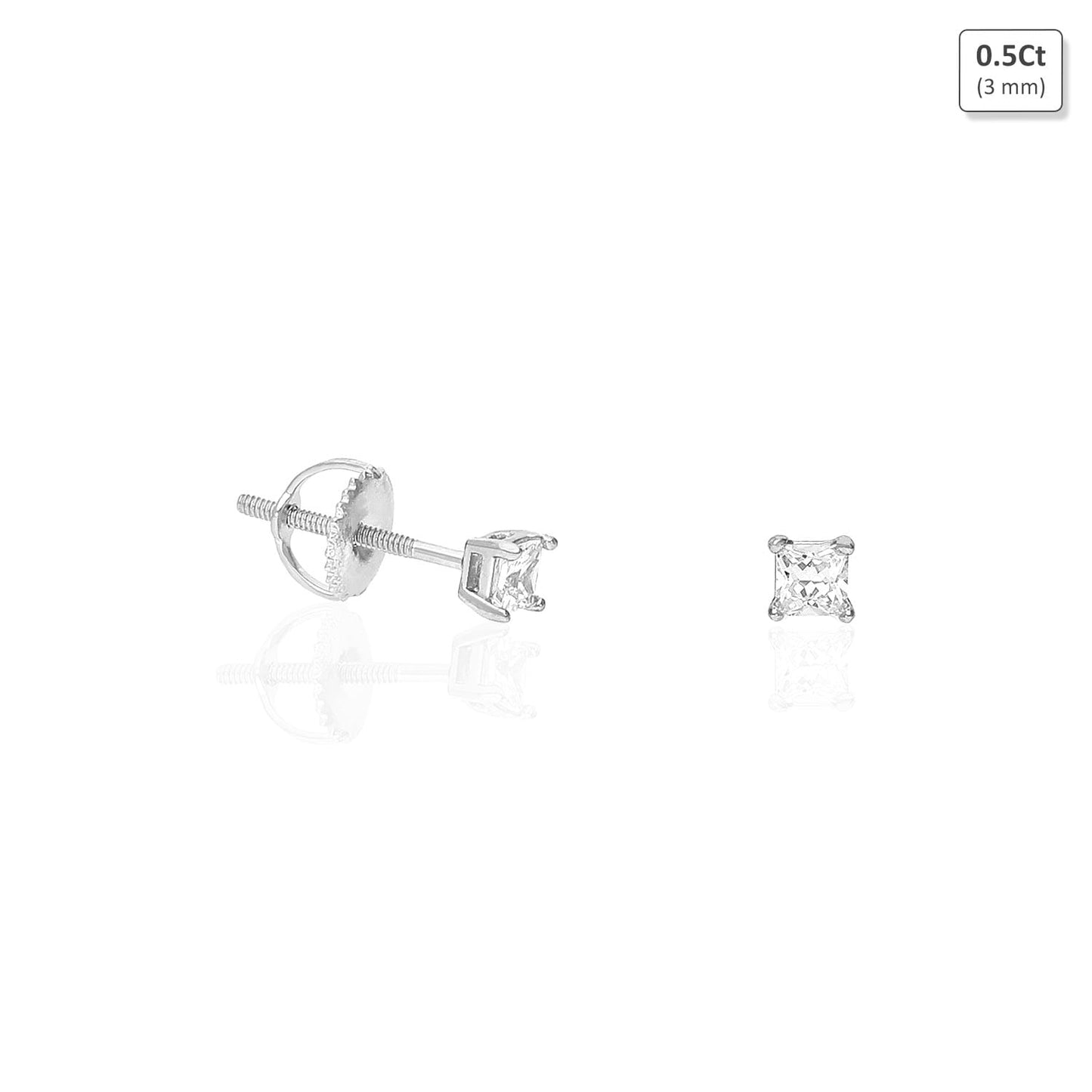 925 Sterling Silver Princess Cut CZ Solitaire Screw Back Stud Earrings 0.5CT-6CT