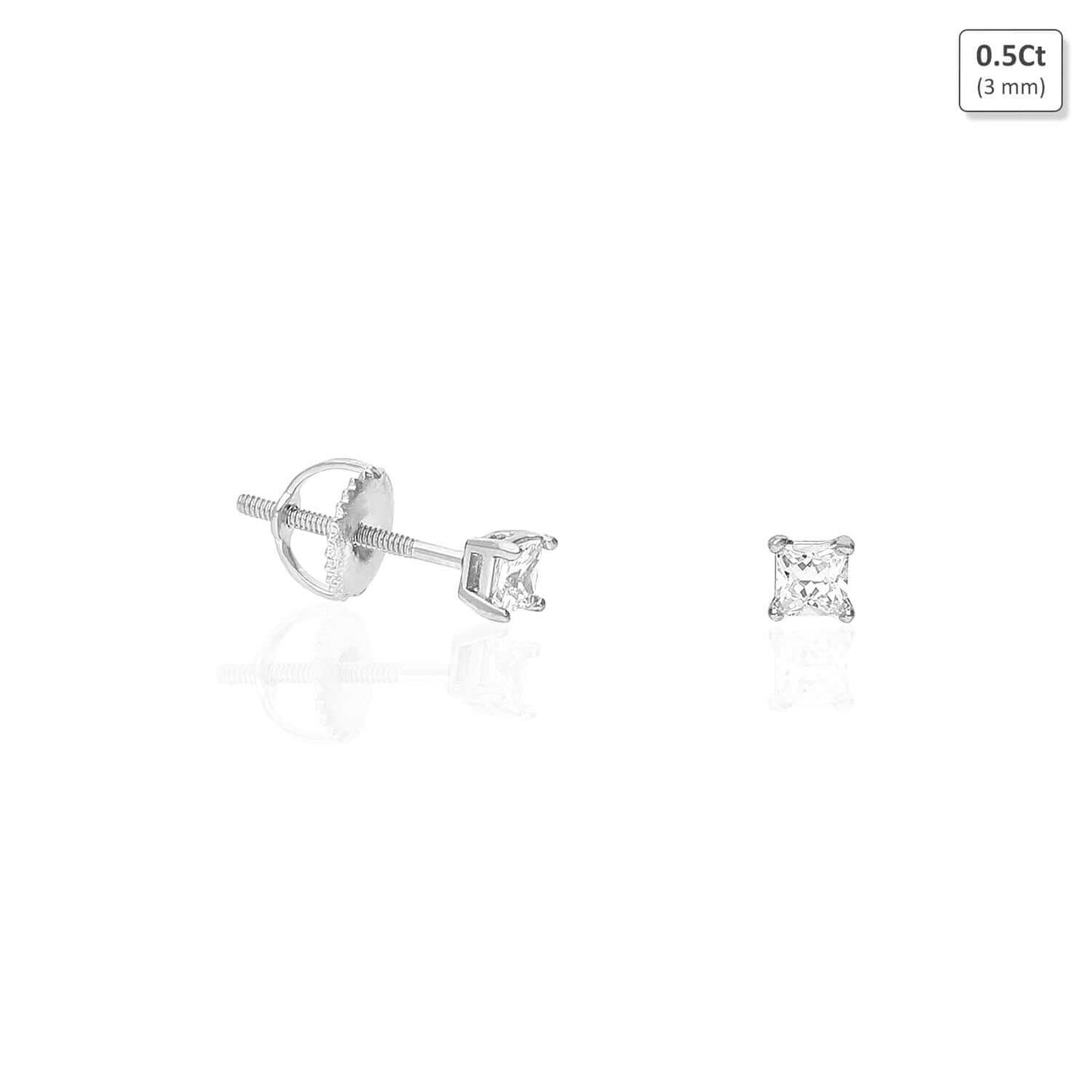 925 Sterling Silver Princess-Cut CZ Solitaire Screw Back Stud Earrings 0.5CT-6CT