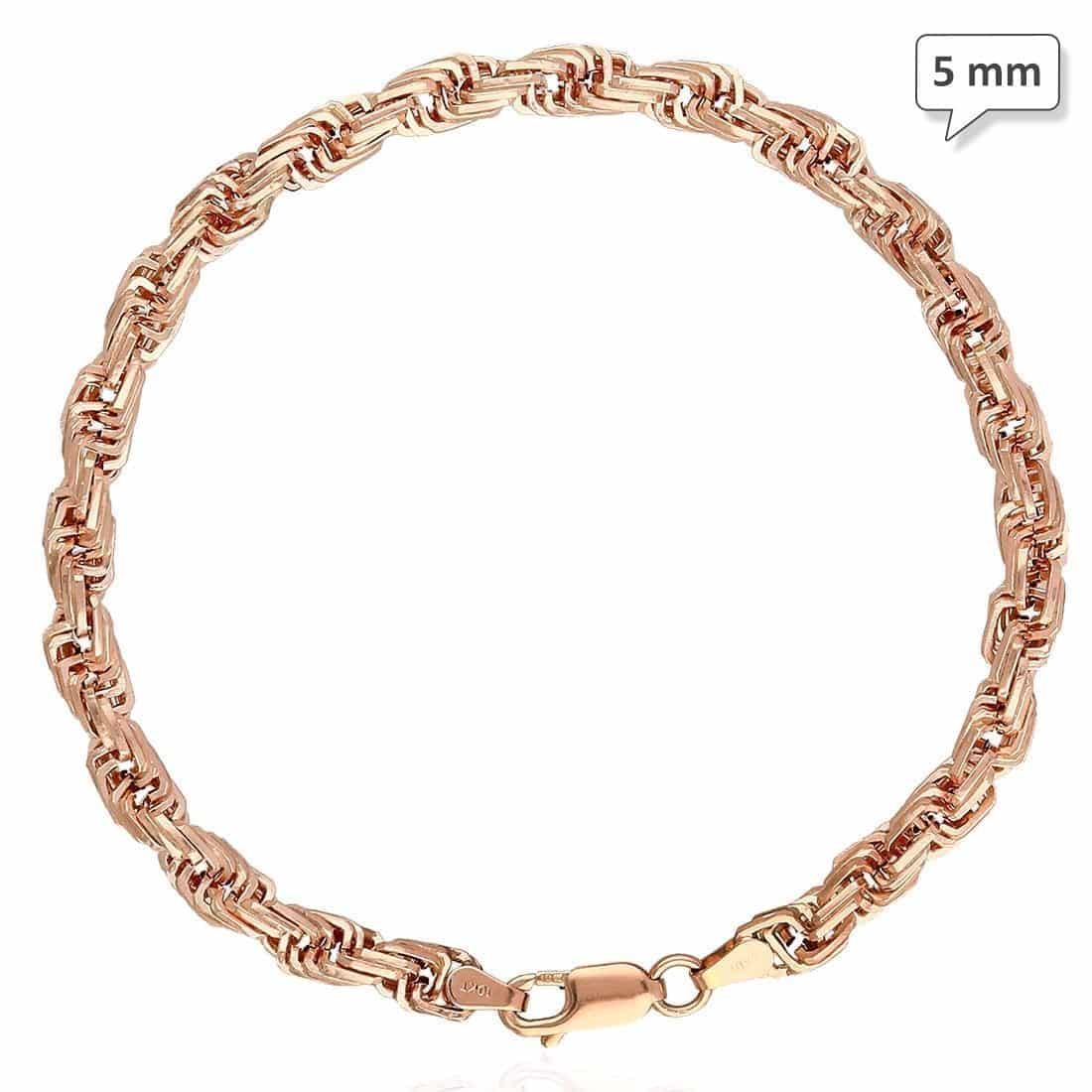 10K Gold Rose Square Hollow Rope Bracelet 5-8mm, 8-9"