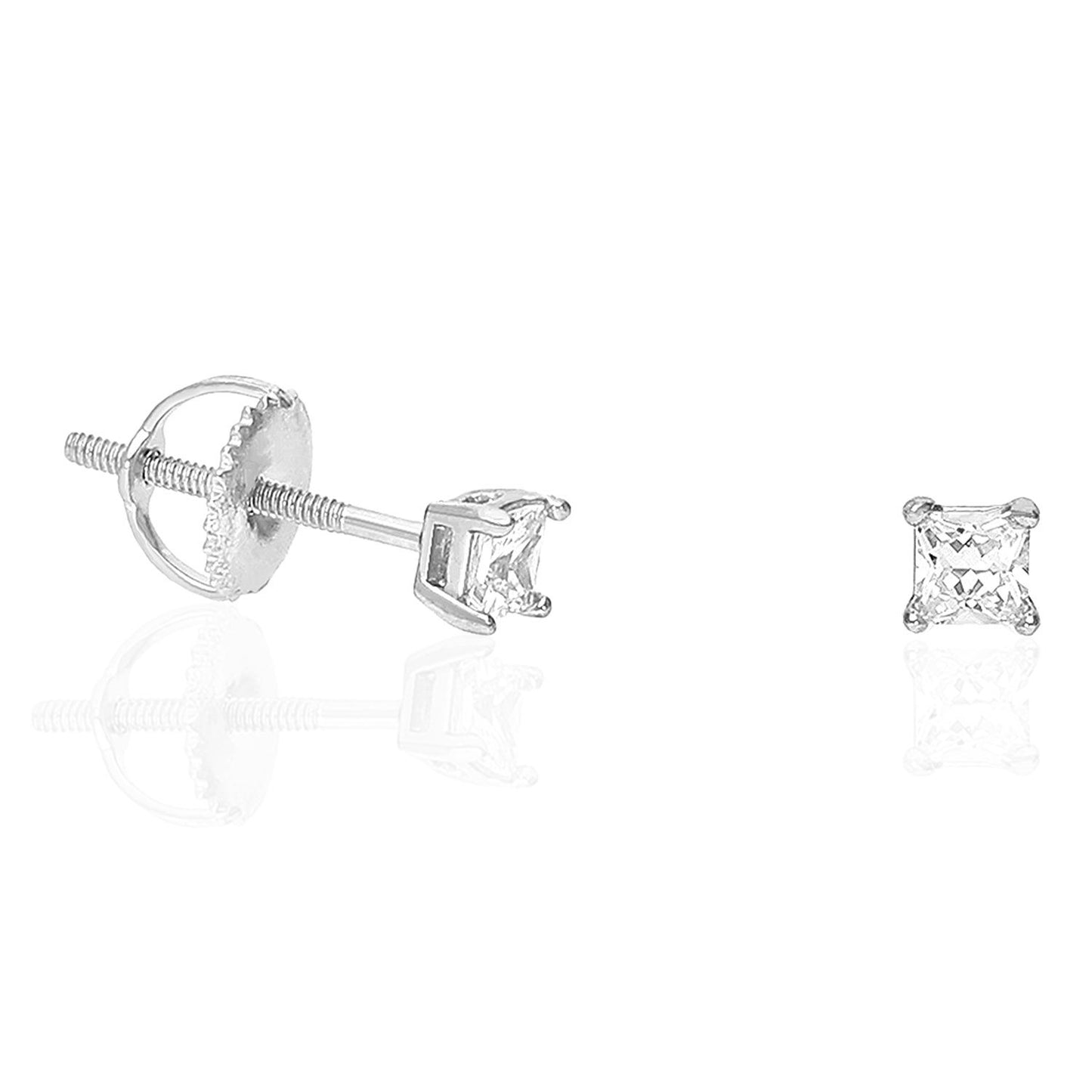 925 Sterling Silver Princess Cut CZ Solitaire Screw Back Stud Earrings 0.5CT-6CT